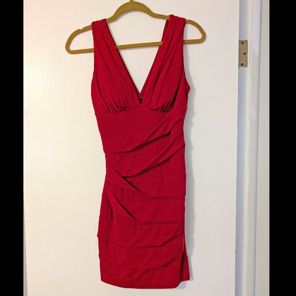 Deep V Red Mini Dress, Size M - Picture 2 of 6